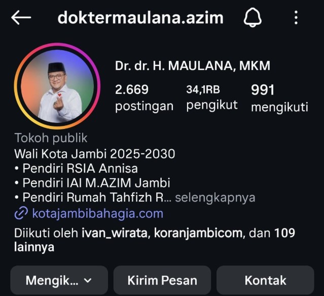 @doktermaulana.azim: Bagaimana Wali Kota Jambi Membangun Citra Lewat Instagram?